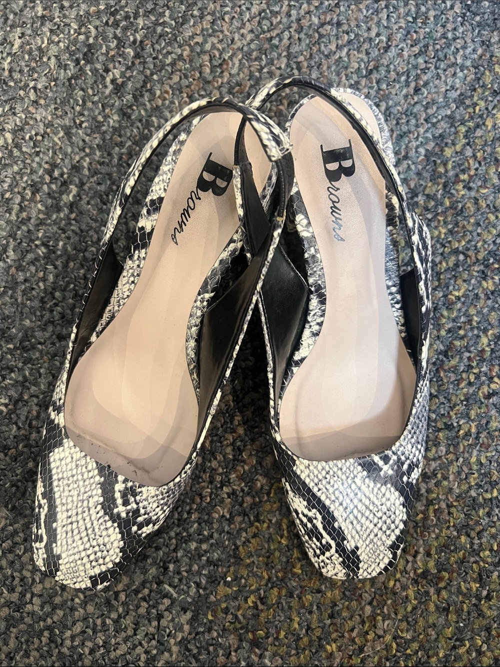 Women's Black & White Snake-Print Slingback Pumps